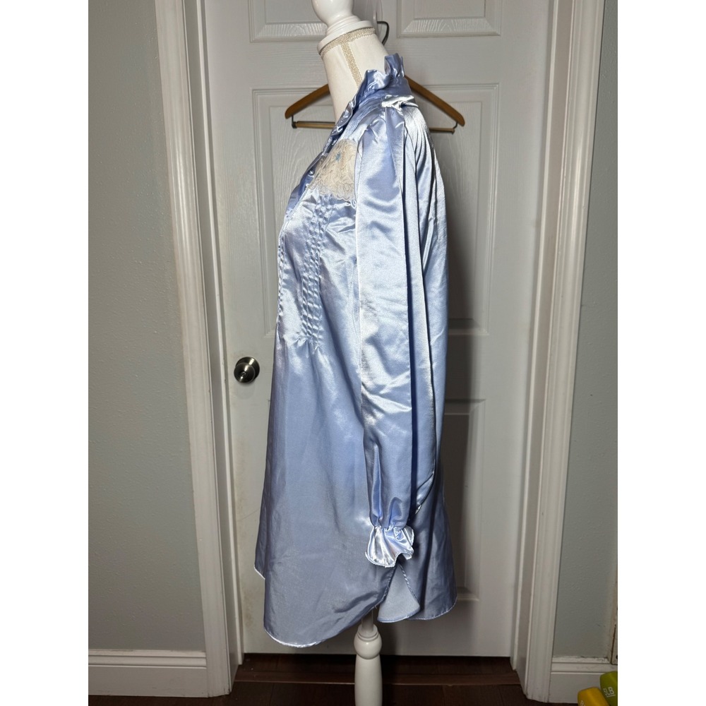 Unbranded Vintage Style Satin Lace Nightgown Size M Blue Excellent Ruffle Trim - Picture 3 of 5